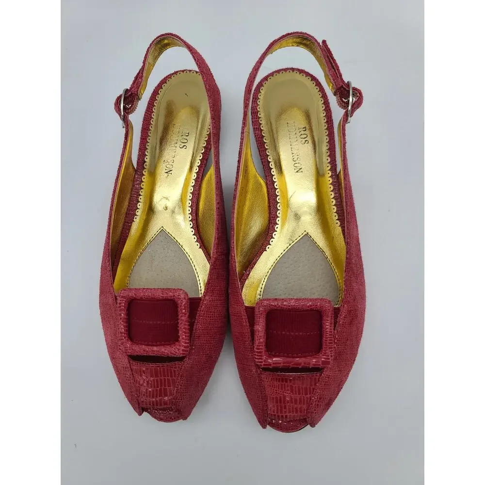 Ros Hommerson Haley Women's 5M Slingback Flats Red Lizard Open Toe w/Box